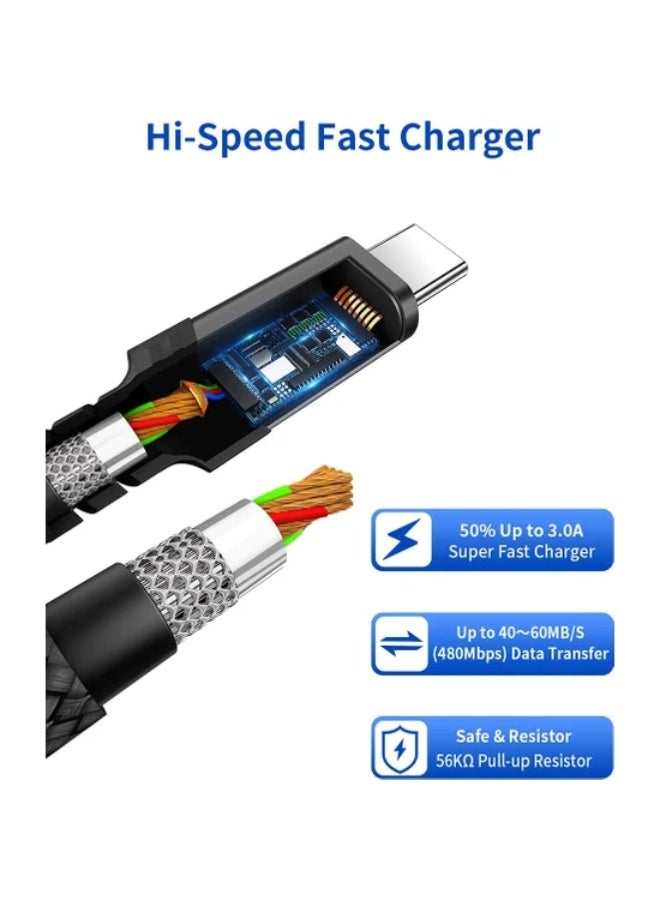 جيسوس كابل سلسلة Flex - كابل USB-C إلى USB-C - كابل مضفر من النايلون المتين سريع الشحن بقدرة 3 أمبير و60 وات، أسود بطول 1 متر - Image 4